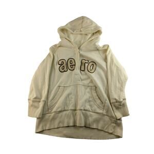 Aeropostale Hoodie Sweatshirt Size XL 1/4 Button White Spell Out Pullover